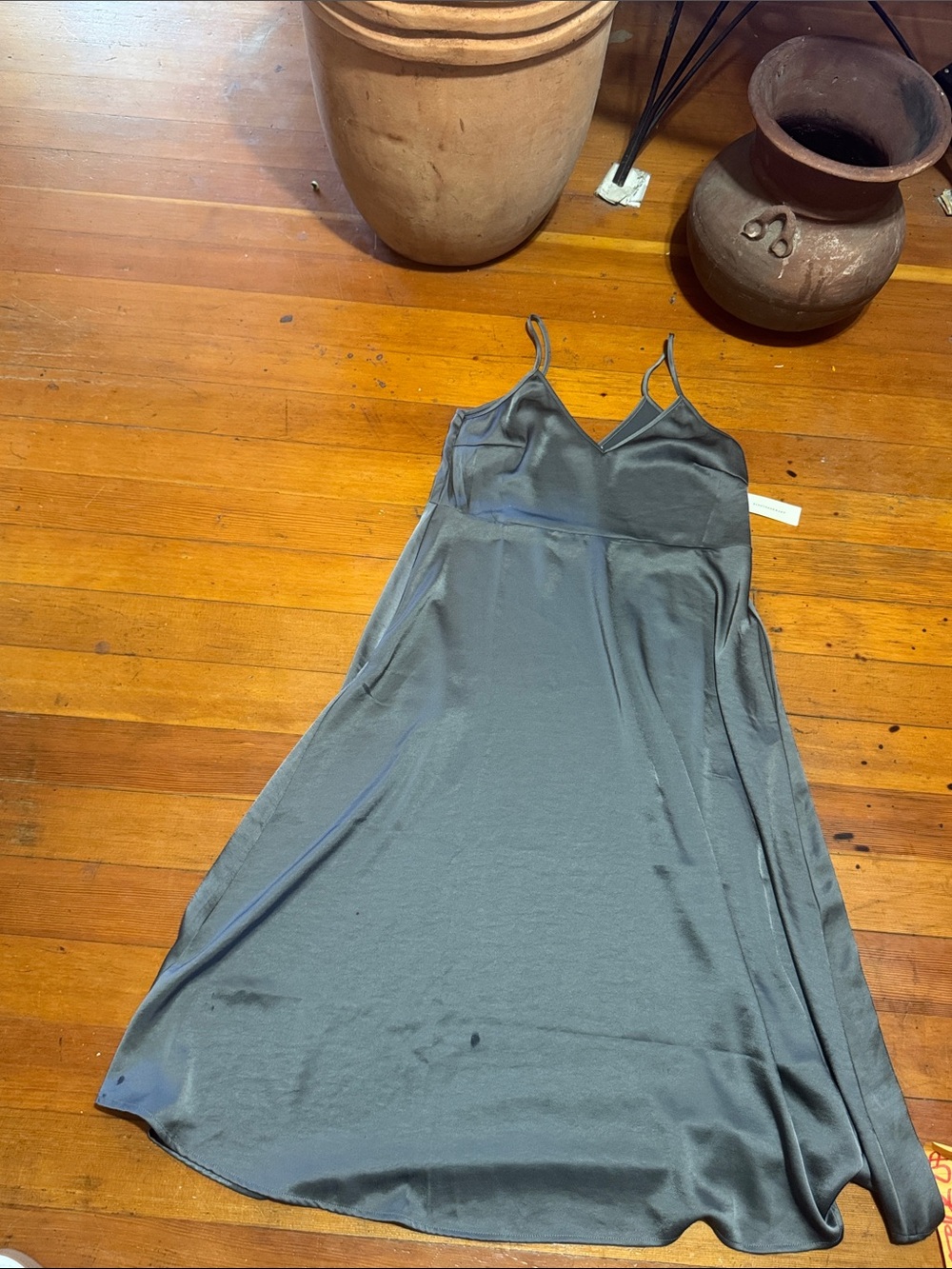 Anthropologie Slate Gray Satin Slip Dress